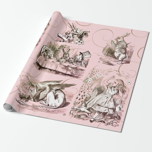 Alice in Wonderland  Roze Cadeaupapier (Uitgerold)