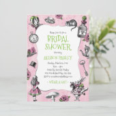 Alice in Wonderland Roze en Groen Vrijgezellenfees Kaart (Staand voorkant)