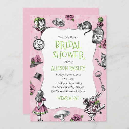Alice in Wonderland Roze en Groen Vrijgezellenfees Kaart (Voorkant / Achterkant)