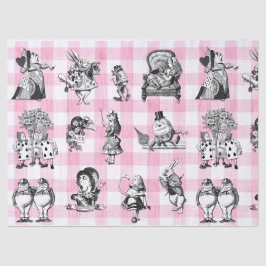 Alice in Wonderland, roze en witte gingham Tissuepapier (Voorkant)