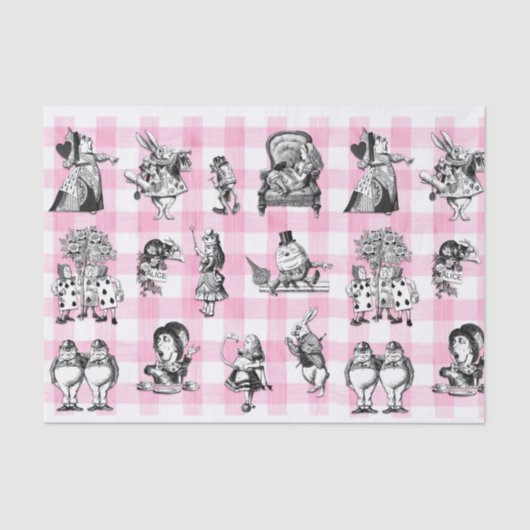 Alice in Wonderland, roze en witte gingham Tissuepapier (Voorkant)