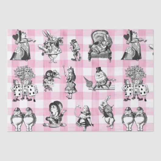 Alice in Wonderland, roze en witte gingham Tissuepapier (Voorkant)