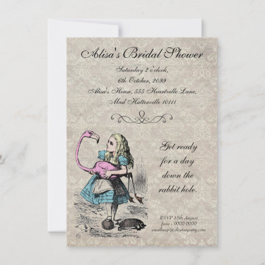 Alice in Wonderland Roze Flamingo Birthday Party Kaart (Achterkant)