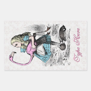 Alice in Wonderland Roze Flamingo Croquet Party Rechthoekige Sticker