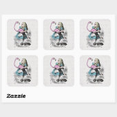 Alice in Wonderland Roze Flamingo Croquet Vierkante Sticker (Vel)