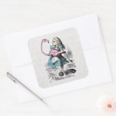 Alice in Wonderland Roze Flamingo Croquet Vierkante Sticker (Envelop)