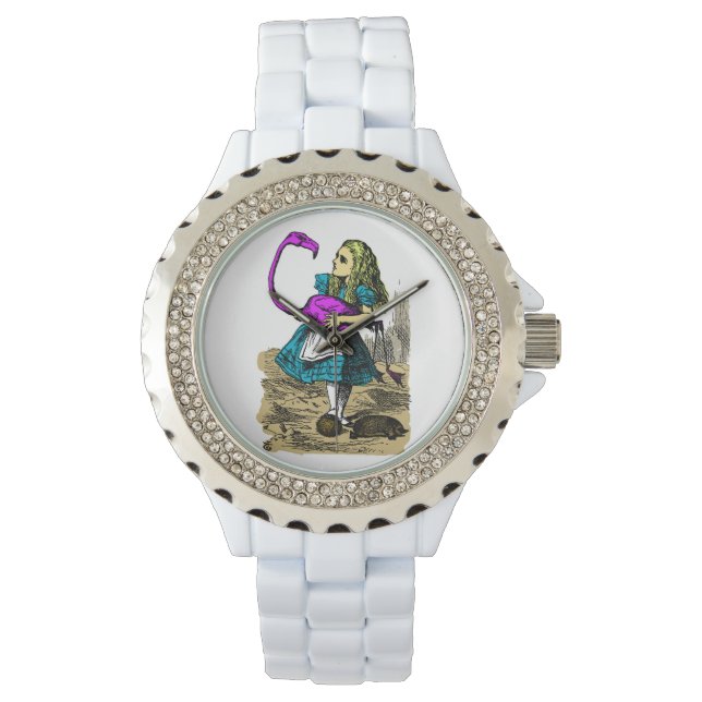 Alice in Wonderland Roze Flamingo Polshorloge Horloge (Voorkant)