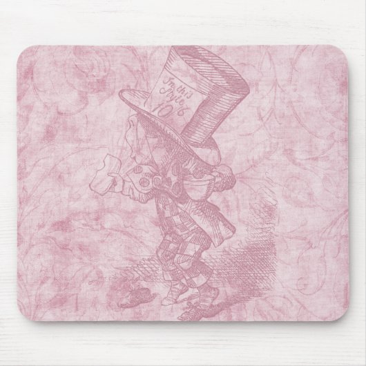Alice in Wonderland Roze Floral Art Mad Hatter Muismat (Voorkant)