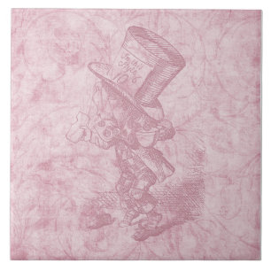 Alice in Wonderland Roze Floral Art Mad Hatter Tegeltje
