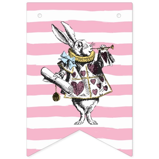Alice in Wonderland Roze gestreept Happy Birthday Vlaggetjes (Eerste vlag)