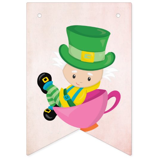 Alice in Wonderland Roze Monogram Birthday Party Vlaggetjes (Tweede vlag)