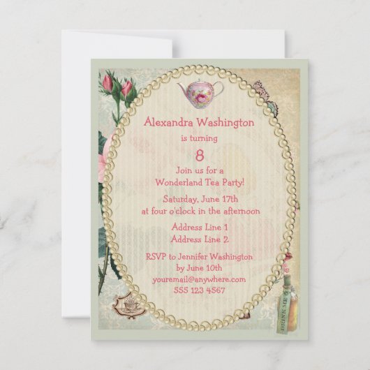 Alice in Wonderland Rozen Collage Birthday Party Kaart (Achterkant)