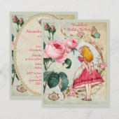 Alice in Wonderland Rozen Collage Birthday Party Kaart (Voorkant / Achterkant)
