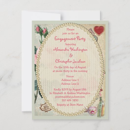 Alice in Wonderland Rozen Collage Engagement Party Kaart (Achterkant)
