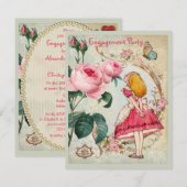 Alice in Wonderland Rozen Collage Engagement Party Kaart (Voorkant / Achterkant)