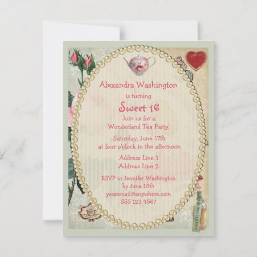Alice in Wonderland Rozen Collage Sweet 16 Kaart (Achterkant)