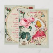 Alice in Wonderland Rozen Collage Sweet 16 Kaart (Voorkant / Achterkant)