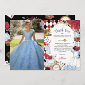 Alice in Wonderland Rozen Verjaardags Theepartij F Bedankkaart (Voorkant / Achterkant)