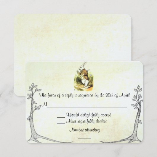 Alice in Wonderland RSVP-kaart RSVP Kaartje (Voorkant / Achterkant)