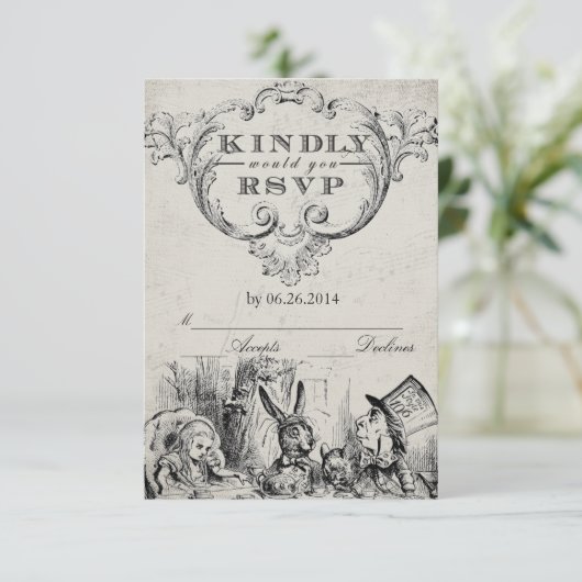  Alice in Wonderland RSVP-kaarten RSVP Kaartje (Staand voorkant)