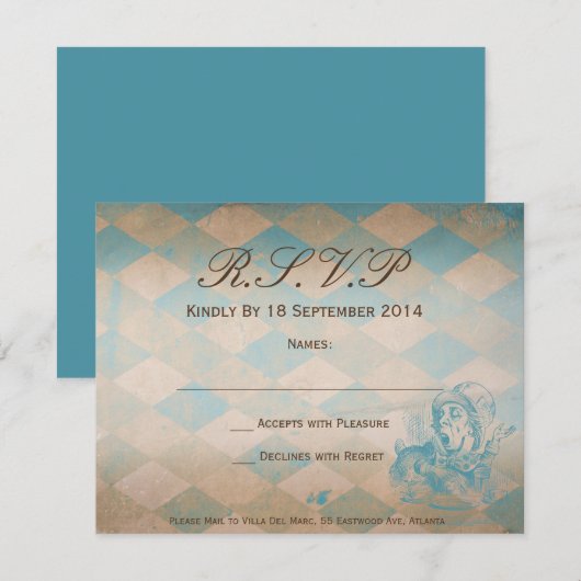 Alice in Wonderland - RSVP Kaartje (Voorkant / Achterkant)