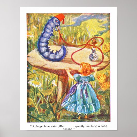 Alice in Wonderland rups met waterpijp Poster (Voorkant)