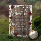 Alice in Wonderland Rustic Barn Wood Sweet 16 Kaart