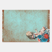 Alice in Wonderland Rusty Turquoise Floral Craft Inpakpapier Vel (Voorkant 2)