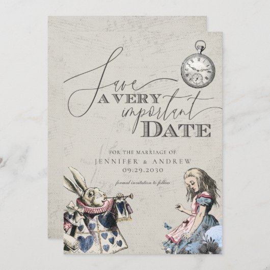 Alice in Wonderland Save the Date (Voorkant / Achterkant)