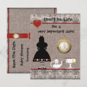 Alice in Wonderland Save the Date Baby shower Aankondigingskaart (Voorkant / Achterkant)