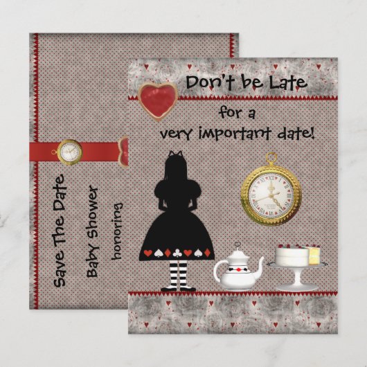 Alice in Wonderland Save the Date Baby shower Aankondigingskaart (Voorkant / Achterkant)