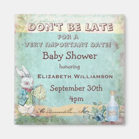 Alice in Wonderland Save The Date Baby shower Magneet (Voorkant)