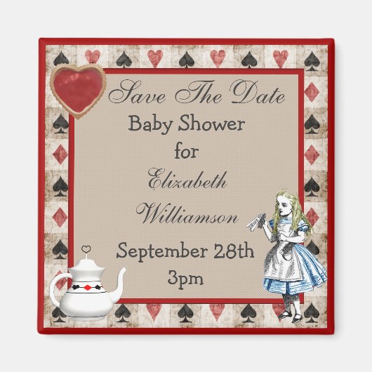 Alice in Wonderland Save The Date Baby shower Magneet (Voorkant)