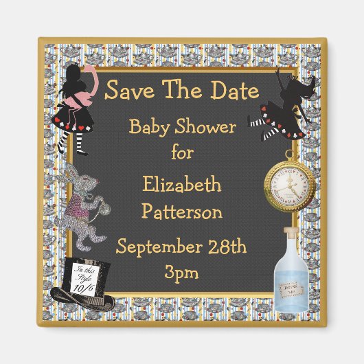 Alice in Wonderland Save The Date Baby shower Magneet (Voorkant)