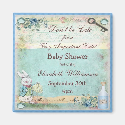 Alice in Wonderland Save The Date Baby shower Magneet (Voorkant)