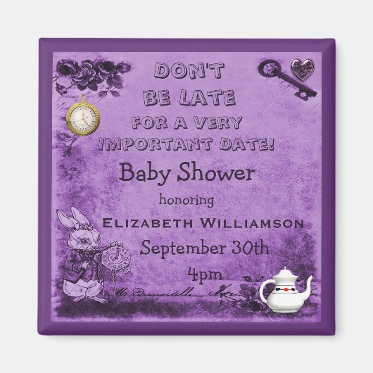 Alice in Wonderland Save The Date Baby shower Magneet (Voorkant)