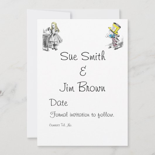 Alice in Wonderland Save the Date Invitation Kaart (Achterkant)