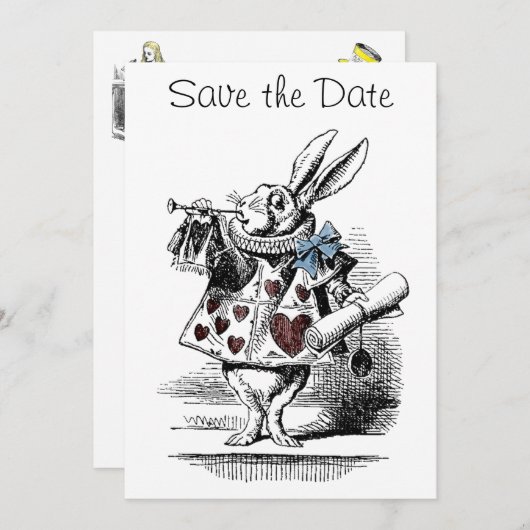 Alice in Wonderland Save the Date Invitation Kaart (Voorkant / Achterkant)