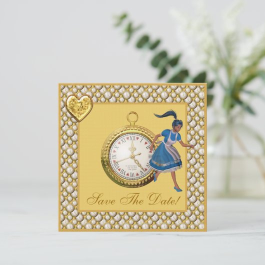 Alice in Wonderland Save the Date Trouwdag Kaart (Staand voorkant)