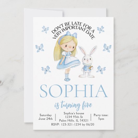 Alice in Wonderland, schattige verjaardagsuitnodig Kaart (Voorkant)