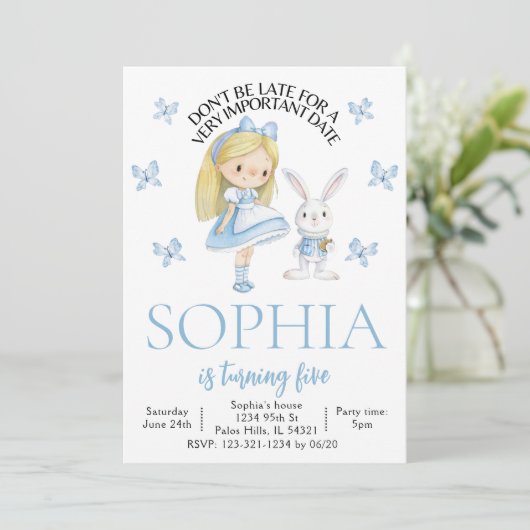 Alice in Wonderland, schattige verjaardagsuitnodig Kaart (Staand voorkant)