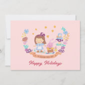 Alice in Wonderland schattige waterverf roze foto Feestdagenkaart (Voorkant)