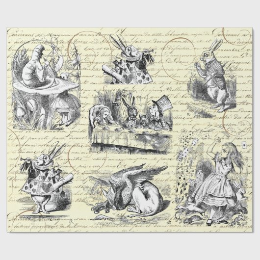 Alice in Wonderland  Script Beige Cadeaupapier (Vlak)
