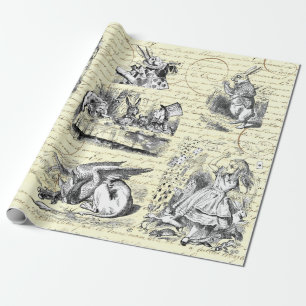 Alice in Wonderland  Script Beige Cadeaupapier