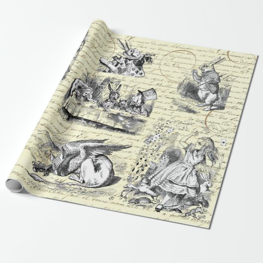 Alice in Wonderland  Script Beige Cadeaupapier (Uitgerold)