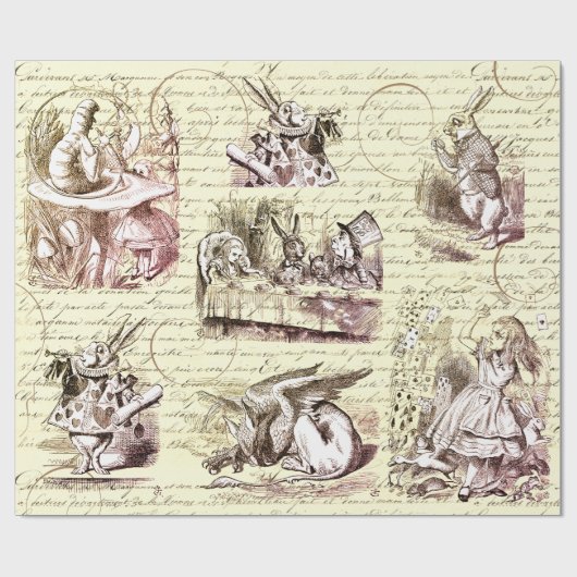 Alice in Wonderland  Script Beige Cadeaupapier (Vlak)