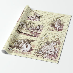 Alice in Wonderland  Script Beige Cadeaupapier