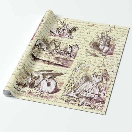 Alice in Wonderland Script Beige Cadeaupapier (Uitgerold)