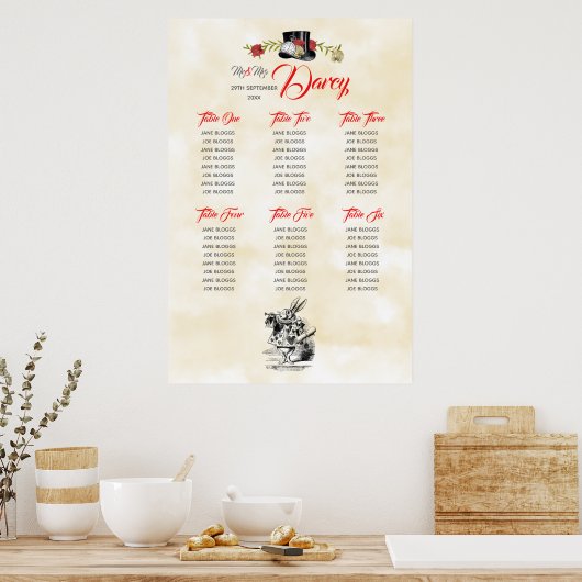 Alice in Wonderland Seating Chart Poster (Keuken)