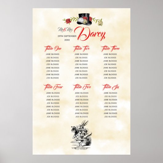Alice in Wonderland Seating Chart Poster (Voorkant)